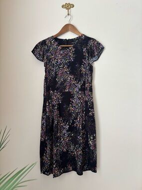 SET Parisian Chic Black Floral Fit & Flare Dress US 6 Spring Garden Party